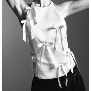 Zara White Bow-Detail Women's Blouse